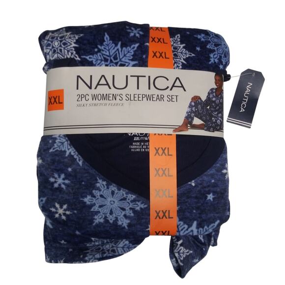 Nautica Blue Snowflake Sleepwear Set 2-piece Pajamas Set Silky Fleece Sz XXL - Picture 1 of 7